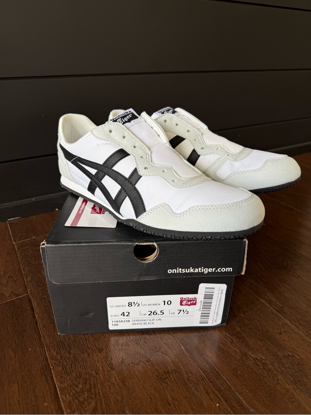 Onitsuka Tiger Serrano Slip-On Sneakers in White and Black